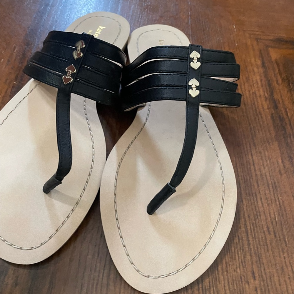 Kate Spade Black Leather T-Strap Sandals